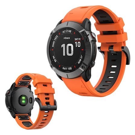 Bi-color silicone watch band for Garmin device - Orange / Black