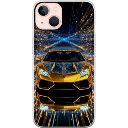 Yhteensopiva Puhelinkuori Apple iPhone 13 Kultainen urheiluautoillustraatio, futuristinen luksusauto valopolkujen kera täydellinen eksklusiivisille au
