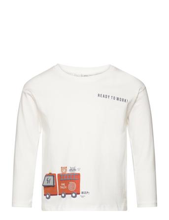 Printed Long Sleeve T-Shirt T-shirts Long-sleeved T-shirts Hvit Mango*Betinget Tilbud