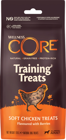 CORE Petfood - Wellness CORE treningsgodbiter med kylling- og bærsmak 170 g - Hund - Hundegodbiter & tyggebein - Belønningsgodbiter for hund - ZOO.no