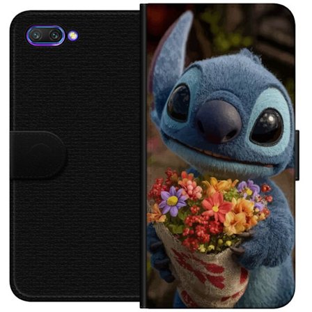 Kompatibelt Plånboksfodral till Honor Honor 10 Söt blå figur med stora ögon som håller färgglad blombukett i varm och gullig stil