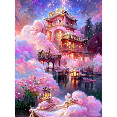 Pink Castles 30x40cm Timanttimaalaus Aikuisten, Mökki Täysi