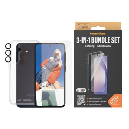 Panzer 3-in-1 Protection Pack Samsung Galaxy A55 5G | Ultra-Wide Fit w. EasyAligner PanzerGlass - High quality tempered glass screen protector