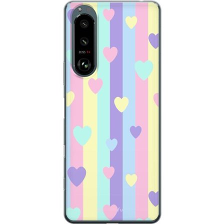 Yhteensopiva Puhelinkuori Sony Xperia 5 III Pastelliraitoja pinkissä, keltaisessa, violetissa ja sinisessä, joissa on hajallaan pehmeitä kawaii-tyylis
