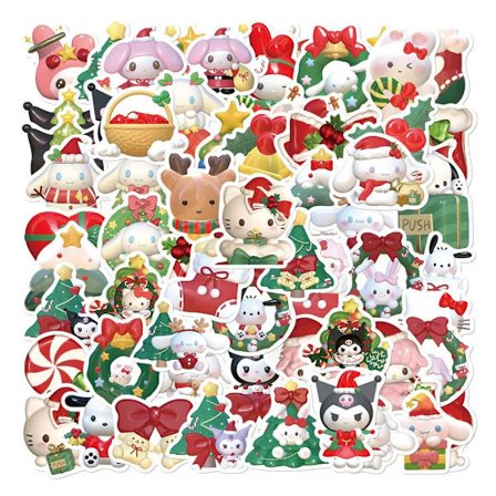 62PCS Christmas Sanrio Stickers HelloKitty Kuromi Melody Anime Stickers Decals DIY Notebook Luggage Phone Fridge Toys Gift