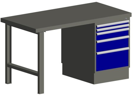 Treston C13041134 Arbeidsbenk med gulvunderskap 55/66-4 med 2250 x 750 mm 1,5 mm stålkledd plate, Garasjeinnredning & oppbevaring