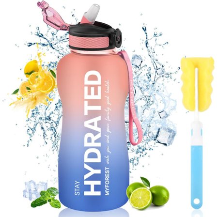 2,2-liters vattenflaska, BPA-fri, 2,2 l, drickflaska med sugrör och tidsmarkeringar, 2 200 ml, gymnastikflaska för sport, cykling, yoga, v