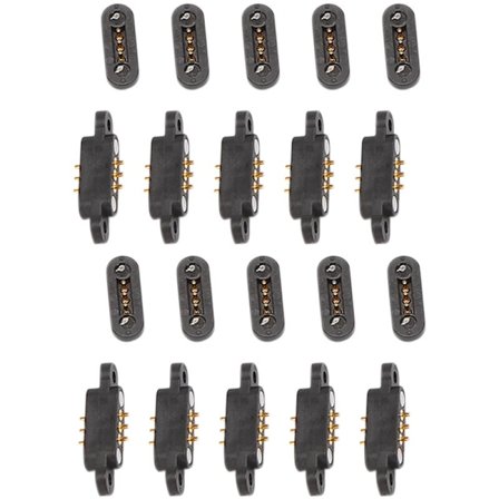 10 par fjederbelastede magnetiske pogo-stik med 3 positioner, magneter, afstand 2,3 mm, gennemhulshul, han-hun-probe