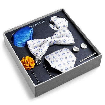 Boîte-cadeau d'accessoires de costume | Set à motifs floraux beige & bleu pour hommes - Coffrets cadeaux