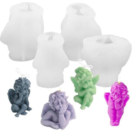 Silikone Lysform 4 stk Engel Lysforme 3D Engel DIY Epoxyharpiksforme Chokolade Silikone Fondantform Engelformet Silikoneform Håndlavede Lys