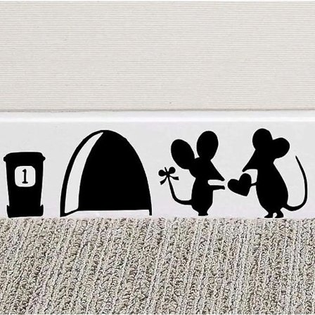 Musmönster Vinylväggdekal Söta och Roliga Mus Hålsväggdekal Vardagsrum Sovrum Väggdekoration, Svart Kärlek Mus Hål 14.94.5cm