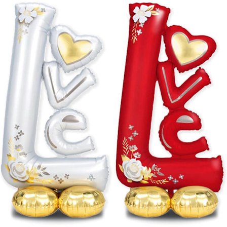 2 stående kärleksballonger, 109 cm tjocka stora guld kärlek röda kärleksbrev (FMY)