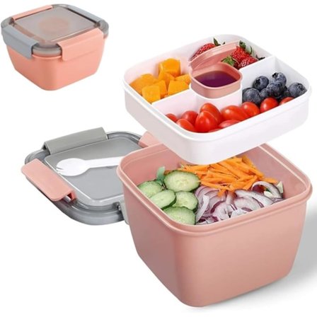Bento Boks, Salatbolle Matboks med Rom og Bestikk, Lekkasjesikker Bento Boks for Voksne Barn, Plast Matboks Bento Boks for Mikrobølgeovn