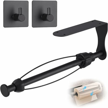 Kjøkkenpapirholder, dampkjøkkenpapirholder svart med to kroker