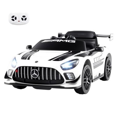 Mercedes-AMG GT3 Elektrisk Bil 12V til Børn, Fjernbetjening 2.4 G, Hydrauliske Døre, LED, Horn, MP3, USB, 3-8 År Hvid