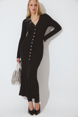 NA-KD - Strikket cardigan midikjole - Cardigan - Svart - L