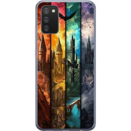 Kompatibel Mobilcover til Samsung Samsung Galaxy A02s Fire magiske slotte i forskellige elementfarver, episk fantasykunst med ild vand luft og mørke