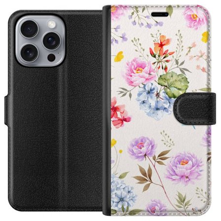 Yhteensopiva Lompakkokotelo Apple Apple iPhone 16 Pro Max Kukkakuviota käsinmaalatuilla kukilla, perhosilla ja hyönteisillä romanttiseen skandinaav