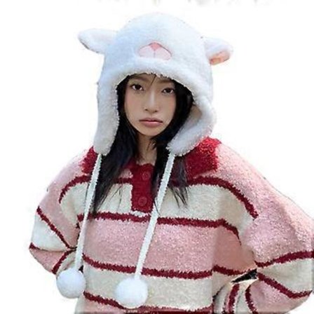 Vindtæt, blød hue til børn, fåreøreform, sammenfoldelig plys vinterhue, lammeøreform, holder varmen, ørebeskyttende hue hvid (hvid)