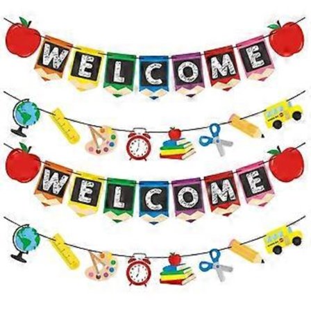 4 stk. Velkommen Banner Første Skoledag Klasseværelse Banner Tilbage til Skole Fest Dekoration