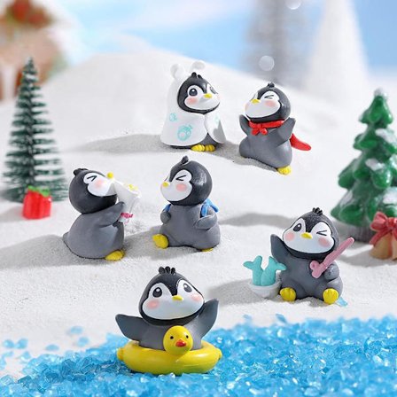 6 st Penguin Cake Topper, Miniatyr Penguin Figurines Leksaker, Penguin Birthday Party Supplies, Vinter Penguin Cake Dekoration för barn, Mini Penguin 