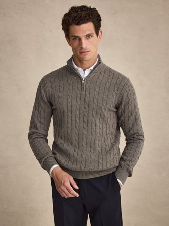 Taupe Half Zip Pullover Regular Fit