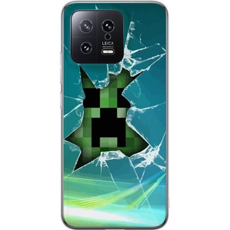 Kompatibelt Mobilskal till Xiaomi Xiaomi 13 Minecraft Creeper genom krossat glas med dramatisk explosionseffekt där ikoniska Creeper bryter igenom yt