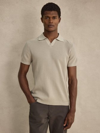 Beige Textured Cotton Polo