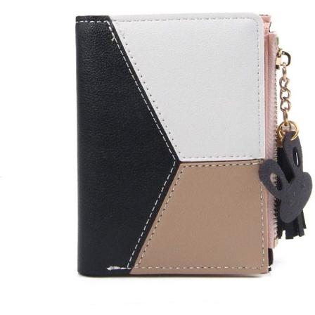 Kort handväska för kvinnor med enkel och mångsidig pom pom med dragkedja (svart),