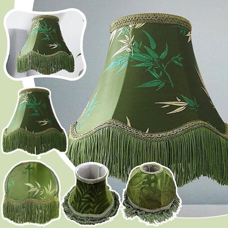 Grön lampskärm bordslampa skärm retro europeisk med tofs elegant robust