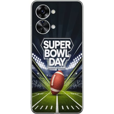 Yhteensopiva Puhelinkuori OnePlus Nord 2T Super Bowl Day juliste, jossa amerikkalainen jalkapallo valaistuksella varustetulla areenalla dramaattisessa