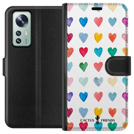 Kompatibel Tegnebogsetui til Xiaomi Xiaomi 12 Cactus and Friends - Watercolor Love Grid