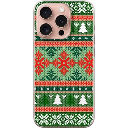 Kompatibelt Mobildeksel til Apple Apple iPhone 16 Pro Jul-inspirert strikkeoppskrift i rødt, grønt og hvitt med snøfnugg, hjerter og grantrær som