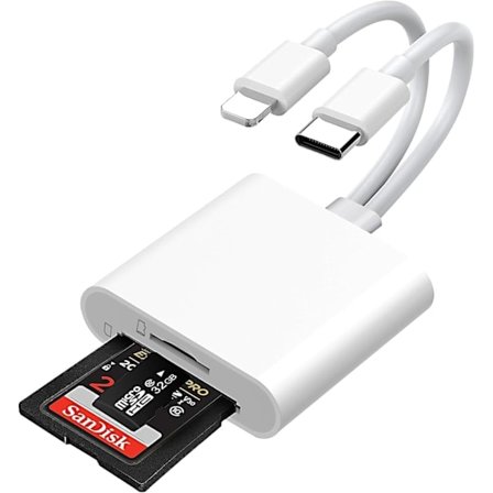 USB 3.0 + USB-C til SD-kortlæser Kompatibel med iPhone, iPad og Mac - Højhastigheds SD-hukommelseskortadapter (Sort)