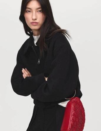 Mango Wool Bomber Jacket - Black - S