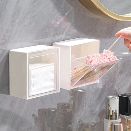 Bomuldsboldbeholder-Doser til Vatpinde, Tandtråd, Opbevaringsboks, Badeværelsesopbevaring, Bomuldsrondeller-Organiserer med Klar Låg