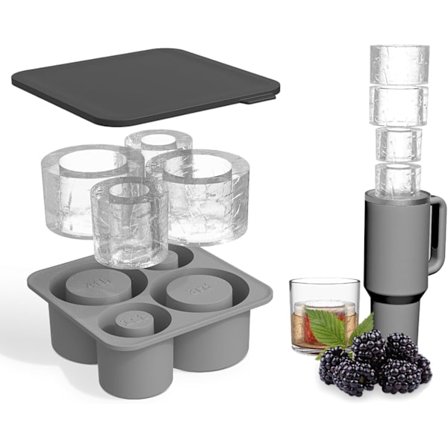 Silikoneisform med låg til Stanley Cup, Tumbler isform, Cylinderformede silikoneisforme til frysning, BPA-fri, tåler opvaskemaskine (Grå) Grey