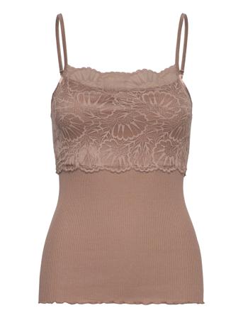 Silk Strap Top W/ Lace Brown Rosemunde