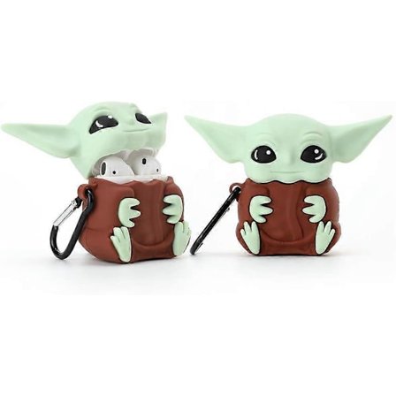 3D Yoda Fodral för AirPod 2/1 Fodral, 3D Söt Tecknad Kvinnor Flickor Barn Stilfullt Mode Chic Härlig Kawaii Yoda Baby Form Nyckelring PVC Fodral för 