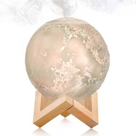 Luftfugter - Aromaterapi Diffuser, LED Bord Månelampe med Kølende Tåge Luftfugter Funktion, Justerbar Lysstyrke og Tågeindstilling (Hvid)