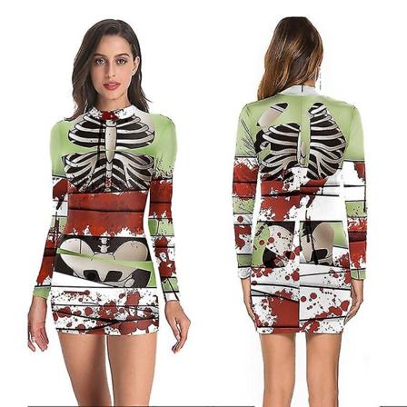 Skräck Bloody Nurse Skull Kostymer Kvinnor Terror Cosplay Halloween Kostymer För Kvinnor Klänningar Spöksköterska Carnival Prop-ljusgrön 2XL