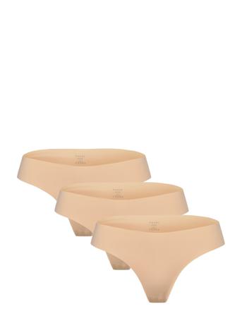 Pcnamee Thong 3-Pack Noos Stringtruse Undertøy Beige Pieces*Betinget Tilbud