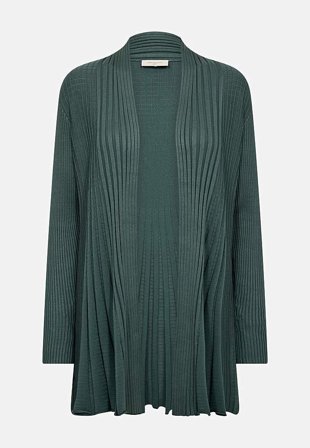 Freequent - Lang, ribbet cardigan i grønmeleret til damer i størrelse M (40) - Cellbes