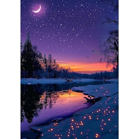 Stjernenat Diamant Kunst Sæt til Voksne, Diamant Maleri Prik Sæt til Begyndere, Landskab DIY Runde Prikker Fuld Drill Diamant Malerier 
