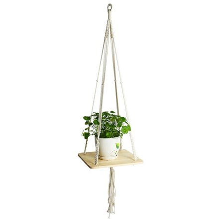 Macrame Hängande Planter Korg Vägg Handgjord Växt Hängare Inomhus Kruka Purl Kantning och Trä Pärla Fest Bröllop Heminredning