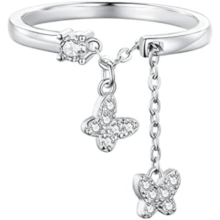 Svingende sommerfuglring til kvinder kubisk zirkonia krystal par sommerfugle link kæde statement ringe forlovelse bal