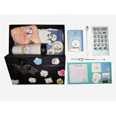 Gaveæske med 10 stk. BT21 RJ 350 ml flaske notesbog notesblok wit