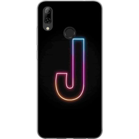Kompatibel Mobilcover til Huawei Huawei P smart 2019 Minimalistisk neonbogstav J i farveskiftende lys mod sort baggrund