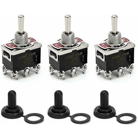Keinukytkin Ac380v 15a / Ac250v 10a 3-napainen 6-napainen On/off/on-kytkin mustalla vesitiiviillä kannella 3 kpl
