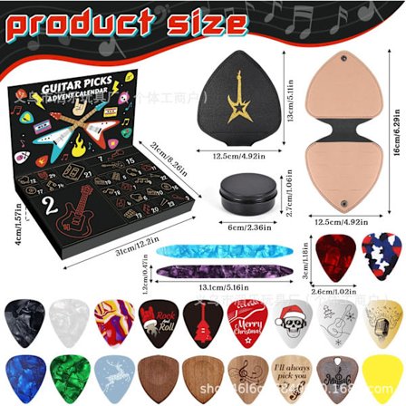 Julekalender Guitar 2025 Guitar Plektrum Sæt Julekalender Musik Gave til Guitar Ukulele Bas